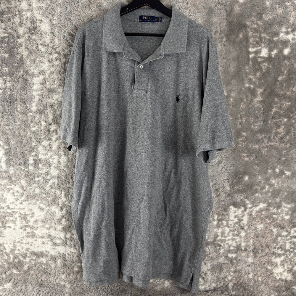 Polo Ralph Lauren Size 2XLT Pique Knit Pony Logo Polo Shirt Gray Short Sleeve